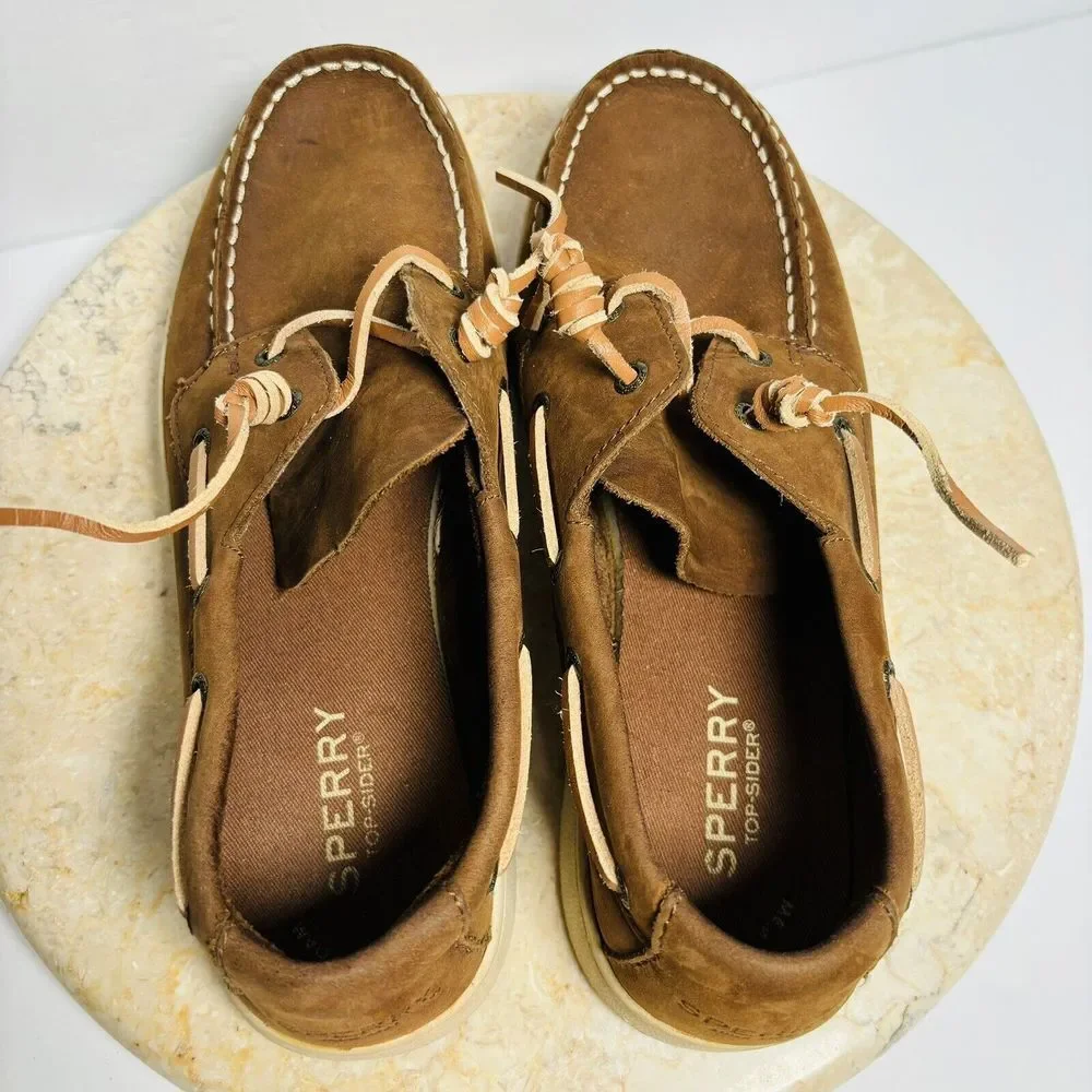Sperry Boys Sz 4.5W Sperry Cup II Brown Leather Boat Shoes‎